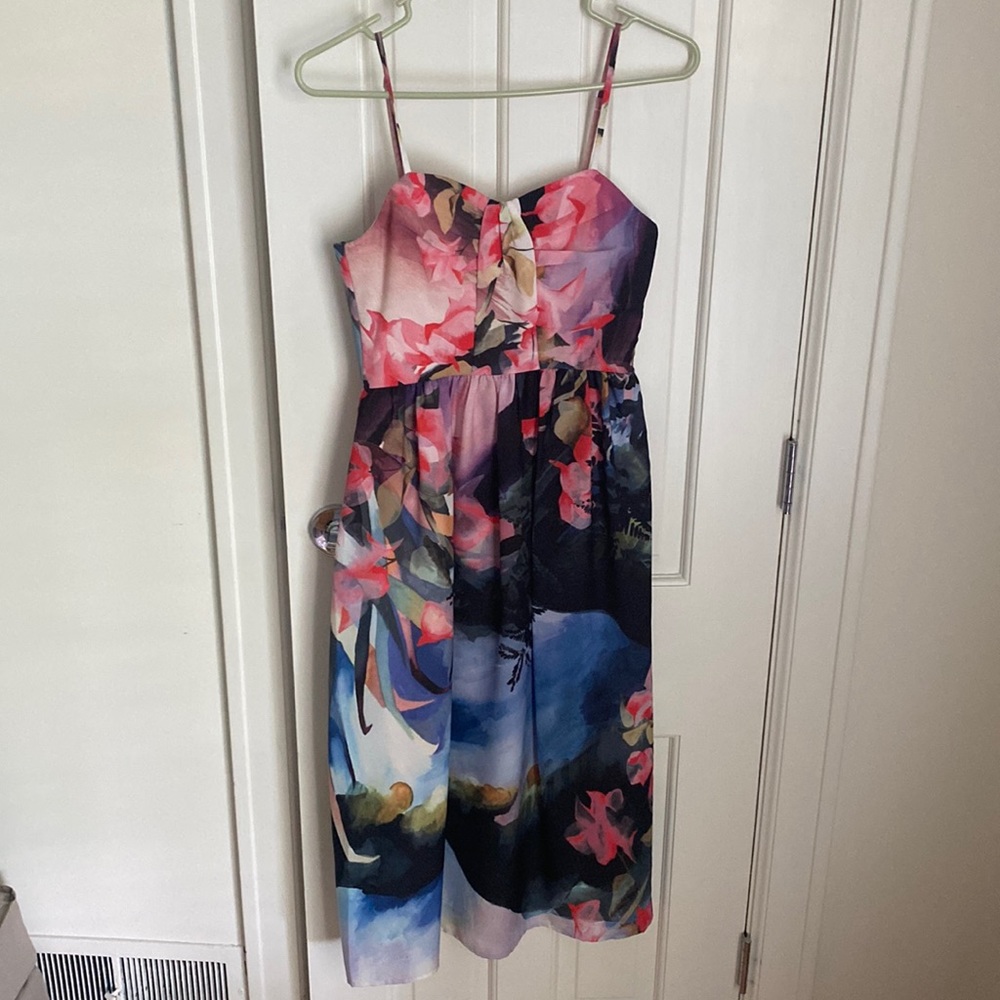 Anthropologie watercolor print midi dress, size 0